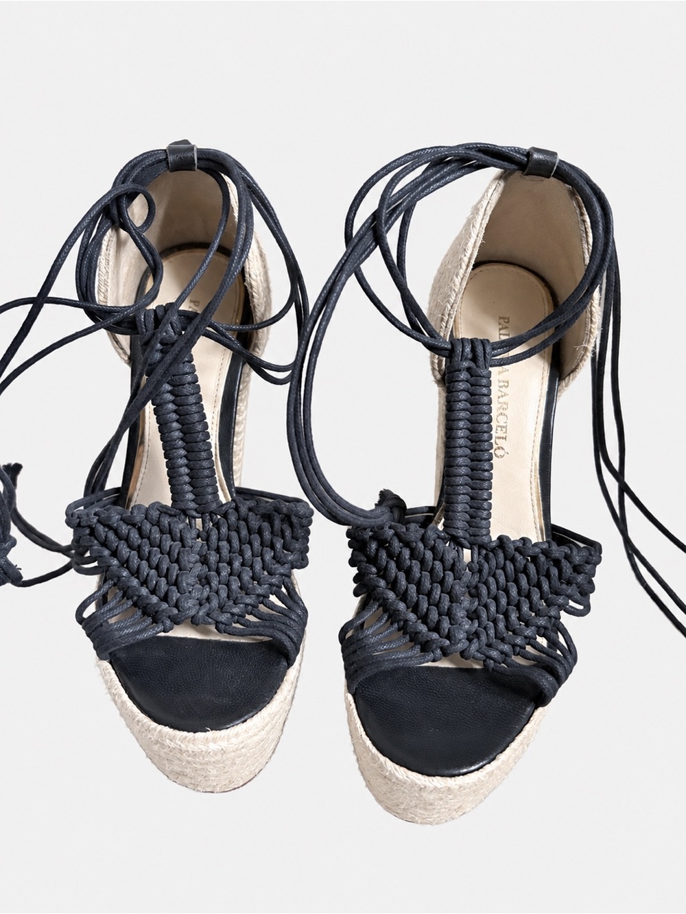 Paloma Barceló Black Macramé Espadrille Platform Heels EU 37